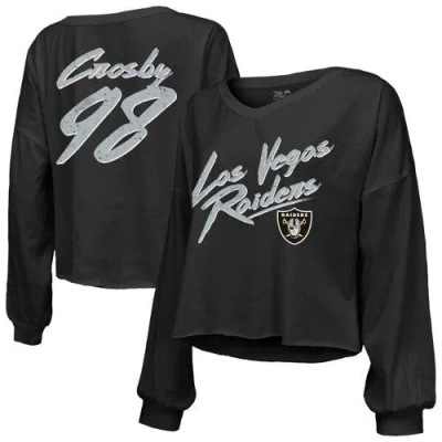 Majestic Threads Maxx Crosby Black Las Vegas Raiders Off-shoulder Script Player Name & Number Croppe