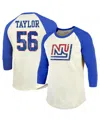Majestic Threads Men's Lawrence Taylor Cream/red New York Giants Retired Player Name Number 3/4 Raglan Sleeve In Neutral