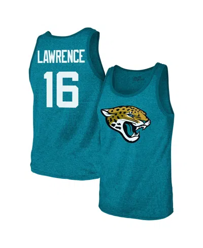 Majestic Threads Men's Trevor Lawrence Teal Jacksonville Jaguars Tri-blend Player Name Number Tank Top T-shir In Blue