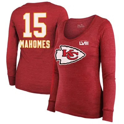 Majestic Women's Patrick Mahomes Red Kansas City Chiefs Super Bowl Lix Player Name Number Tri-blend Long Slee