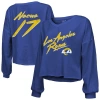Majestic Threads Women's Puka Nacua Royal Los Angeles Rams Off-shoulder Script Player Name Number Cropped Lon In Royal