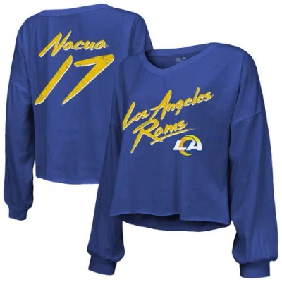 Majestic Threads Women's Puka Nacua Royal Los Angeles Rams Off-shoulder Script Player Name Number Cropped Lon