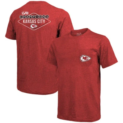 Majestic Threads Red Kansas City Chiefs Super Bowl Lviii Champions Tri-blend Pocket T-shirt