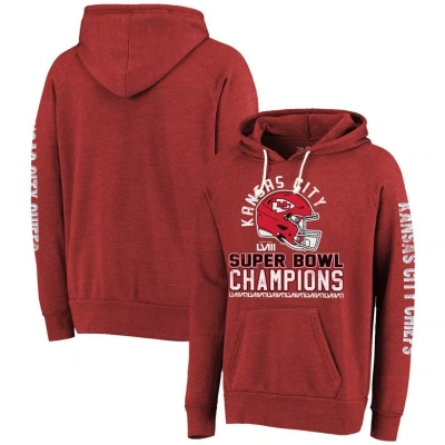 Majestic Threads Red Kansas City Chiefs Super Bowl Lviii Champions Tri-blend Pullover Hoodie
