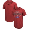 MAJESTIC MAJESTIC THREADS RED KANSAS CITY CHIEFS SUPER BOWL LVIII CHAMPIONS TRI-BLEND SHORT SLEEVE HOODIE T-S