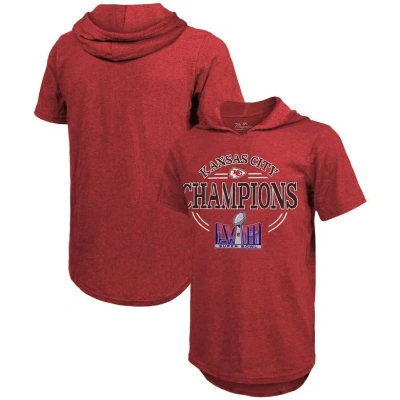 Majestic Threads Red Kansas City Chiefs Super Bowl Lviii Champions Tri-blend Short Sleeve Hoodie T-s