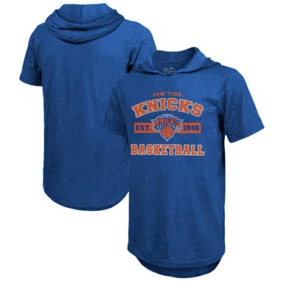 Majestic Threads  Royal New York Knicks Tri-blend Hoodie T-shirt In Blue