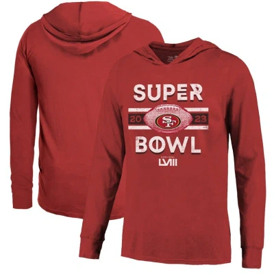Majestic Threads  Scarlet San Francisco 49ers Super Bowl Lviii Tri-blend Soft Hand Long Sleeve Hoodi