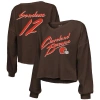 Majestic Threads Shedeur Sanders Brown Cleveland Browns Name & Number Off-shoulder Script Cropped Lo In Brown