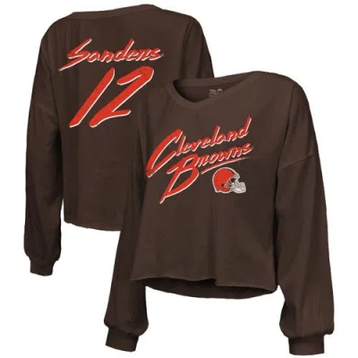 Majestic Threads Shedeur Sanders Brown Cleveland Browns Name & Number Off-shoulder Script Cropped Lo