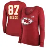 MAJESTIC MAJESTIC THREADS TRAVIS KELCE RED KANSAS CITY CHIEFS SUPER BOWL LVIII SCOOP NAME & NUMBER TRI-BLEND 