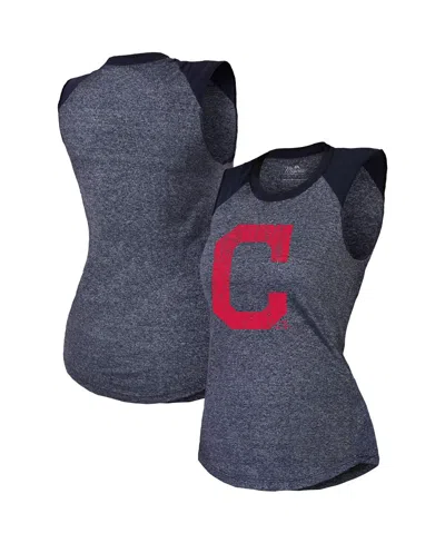 Majestic Threads Women's Navy Cleveland Indians Tri-blend Raglan Muscle Tank Top In Blue