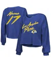 Majestic Threads Women's Puka Nacua Royal Los Angeles Rams Off-shoulder Script Player Name Number Cropped Lon In Royal