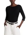 Majestic Three Quarter Sleeve Pleated Back Top In Noir