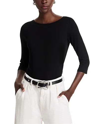 Majestic Three Quarter Sleeve Pleated Back Top In Noir