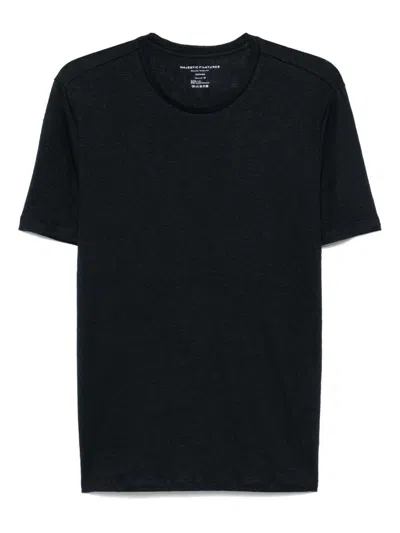 Majestic T-shirt Girocollo In Lino Elasticizzato Blu Navy  Filatures In Black