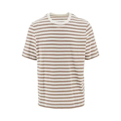 Majestic Filatures Striped Linen Crew-neck T-shirt In White