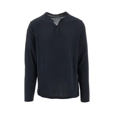 Majestic Tunisian Collar Linen Blend T-shirt In Blue