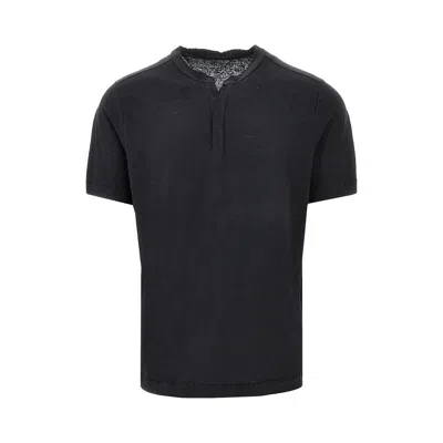Majestic Tunisien Collar Linen T-shirt In Black