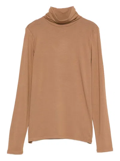 Majestic Turtleneck Long-sleeve Top In Brown
