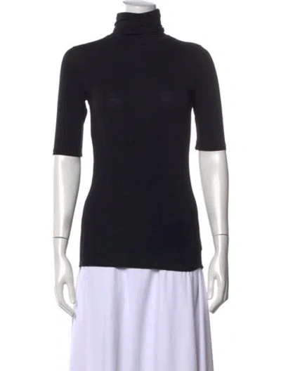 Pre-owned Majestic Turtleneck Short Sleeve Top In Black