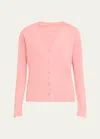 Majestic V-neck Button-down Long-sleeve Stretch-linen Cardigan In Bouton De Rose