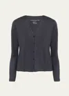 Majestic V-neck Button-down Long-sleeve Stretch-linen Cardigan In Marine