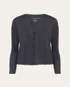 Majestic V-neck Button-down Long-sleeve Stretch-linen Cardigan In Marine