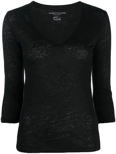 Majestic V-neck Jersey-knit T-shirt In Schwarz