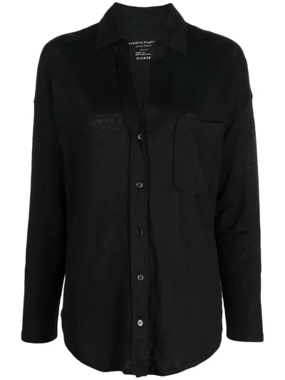 Majestic V-neck Long-sleeve Shirt In Black