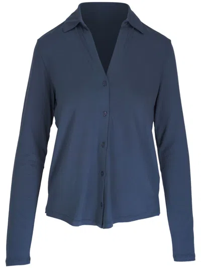 Majestic V-neck Long Sleeve Shirt In Blau