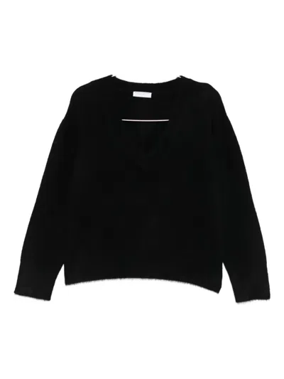 Majestic V-neck Long-sleeve Sweater In Black