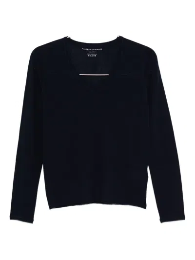 Majestic V-neck Long-sleeve Sweater In Blue