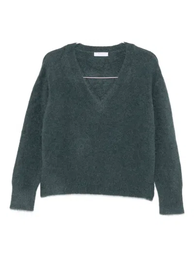 Majestic V-neck Long-sleeve Sweater In Green