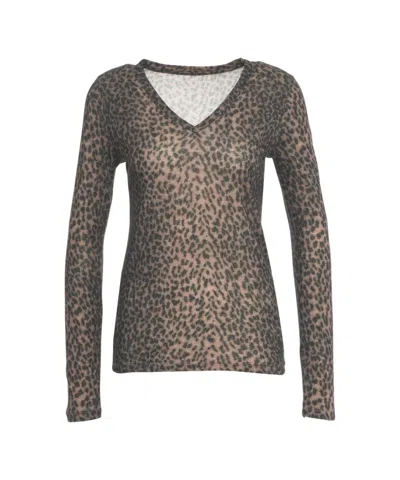 Majestic V-neck Long-sleeved Top With Animal Print Design In Gray