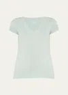 Majestic V-neck Short-sleeve Stretch Linen T-shirt In Aqua
