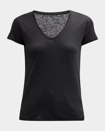 Majestic V-neck Short-sleeve Stretch Linen T-shirt In Black