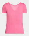 Majestic V-neck Short-sleeve Stretch Linen T-shirt In Candy Pink