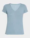 Majestic V-neck Short-sleeve Stretch Linen T-shirt In Ocean