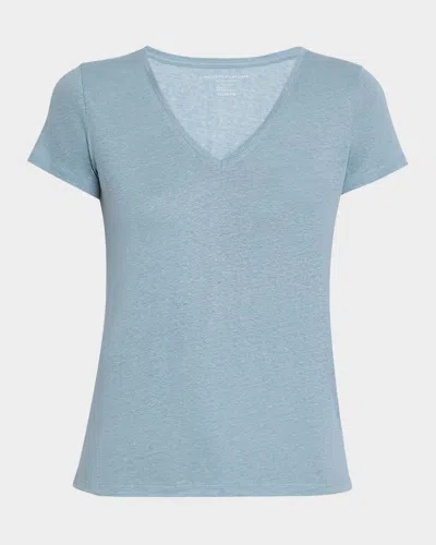 Majestic V-neck Short-sleeve Stretch Linen T-shirt In Ocean