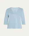 Majestic V-neck Stretch Linen Tee In Ocean