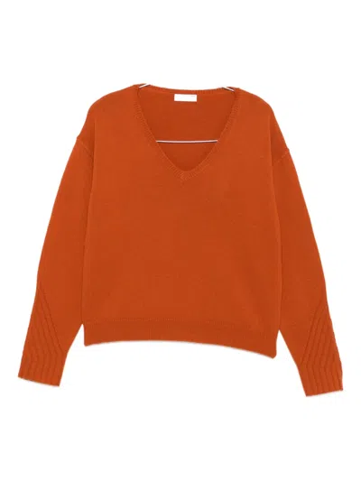 Majestic V-neck Sweater In Orange