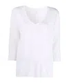 Majestic V Neck 3/4 Sleeves Sweater In White