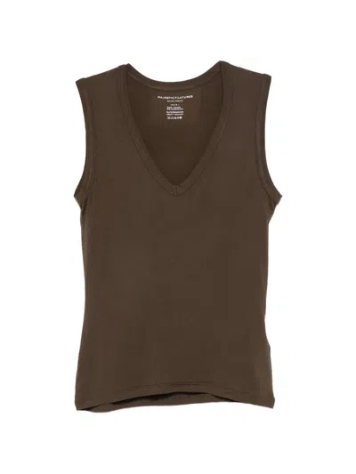 Majestic V-neck Tank Top In Brown