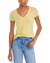 Majestic V-neck Short-sleeve Stretch Linen T-shirt In Yellow