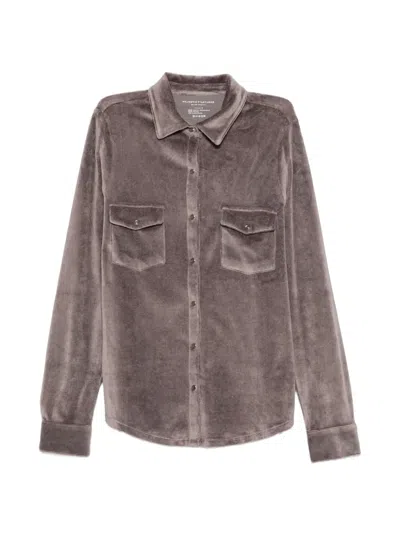 Majestic Velour-effect Flap-pocket Shirt In Brown