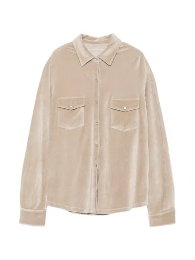Majestic Velvet-effect Chest-pockets Shirt In Brown