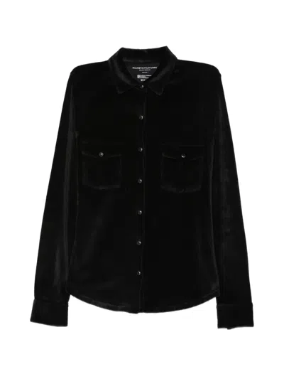 Majestic Velvet-effect Pocket-detail Shirt In Black