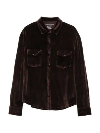Majestic Velvet-effect Pocket-detail Shirt In Brown