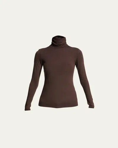 Majestic Turtleneck Viscose Jersey Sweater In Brown